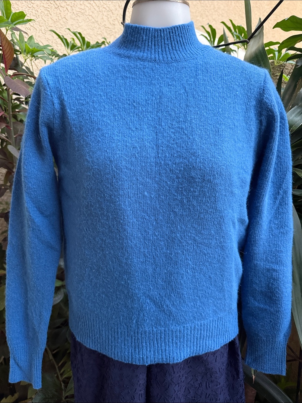 New Cherrykoko Blue Women's Mock Neck Knit Sweater-Wool and Angora blend